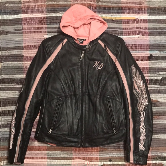 Harley-Davidson Jackets & Blazers - Harley Davidson Black/Pink Leather Jacket/Sweater